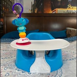 blue bumbo seat with tray